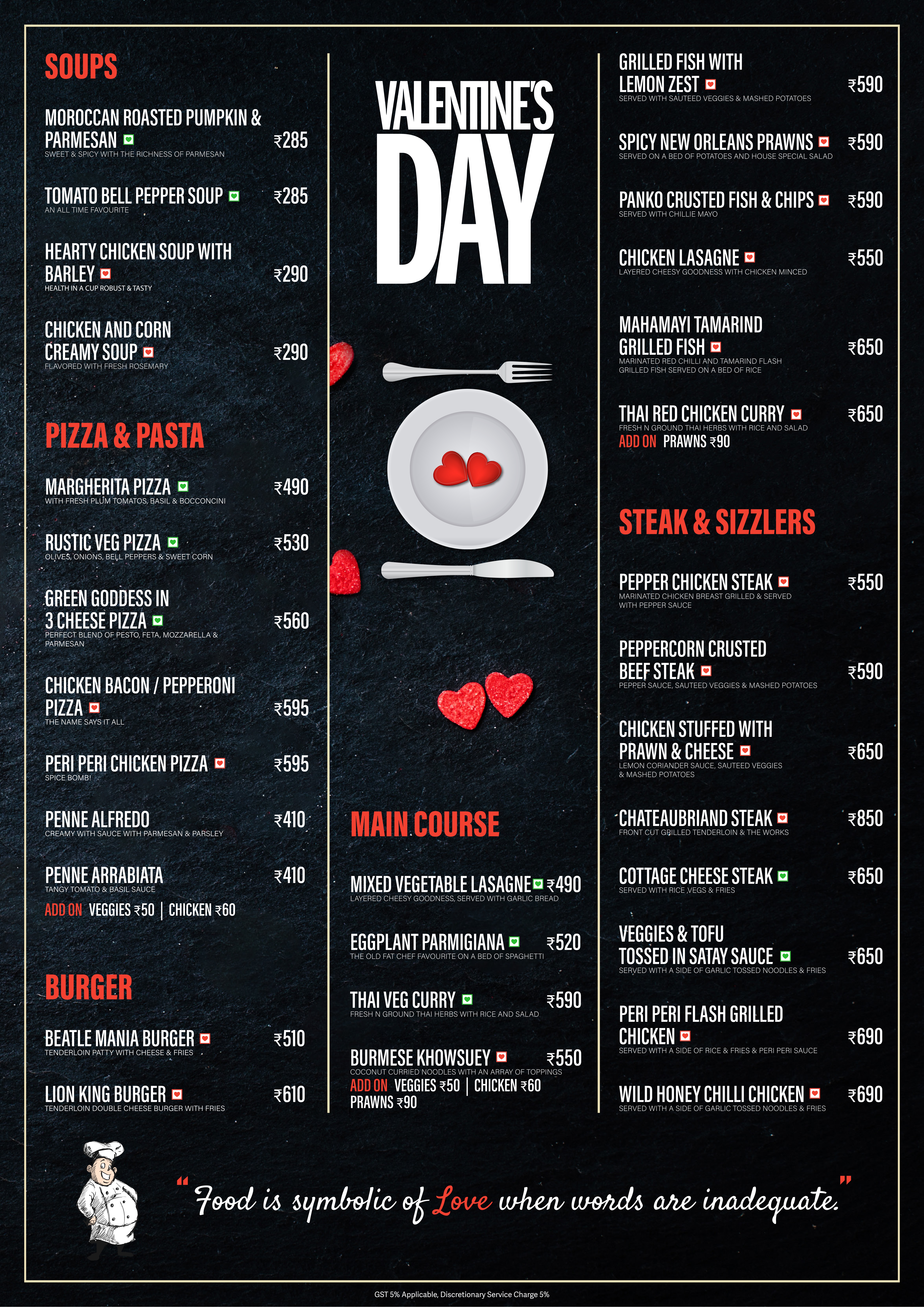 Valentines Day Menu